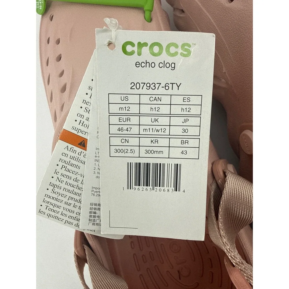 Crocs Echo Clog Rose Dust Pink Mens 12 M12 Streetwear Sandal 207937-6TY NEW
